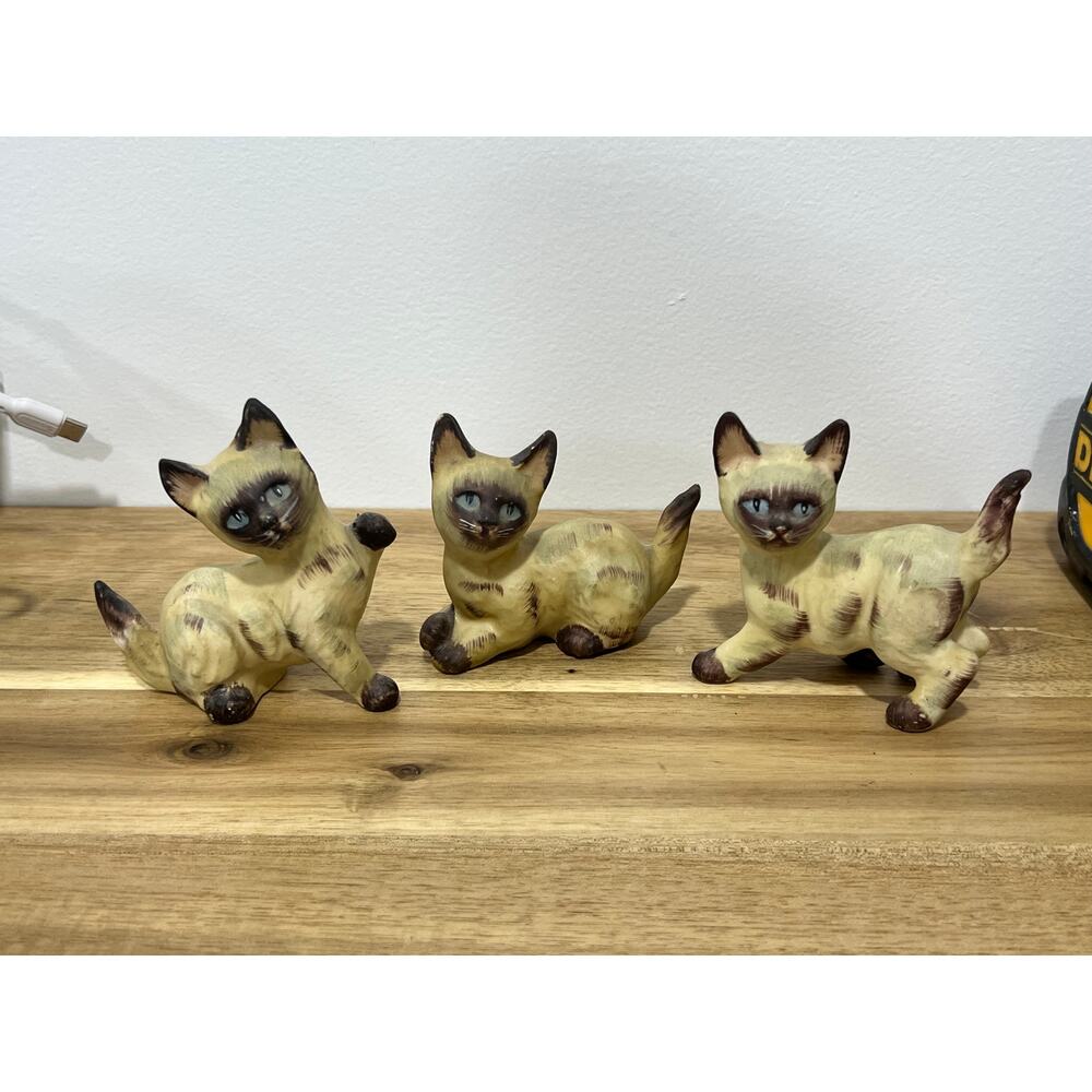 Vintage Lefton Set of 3 Siamese Kittens